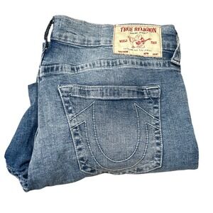 True Religion Ricky Relaxed Straight Leg Jeans Mens 38X34 Light Wash Blue Denim